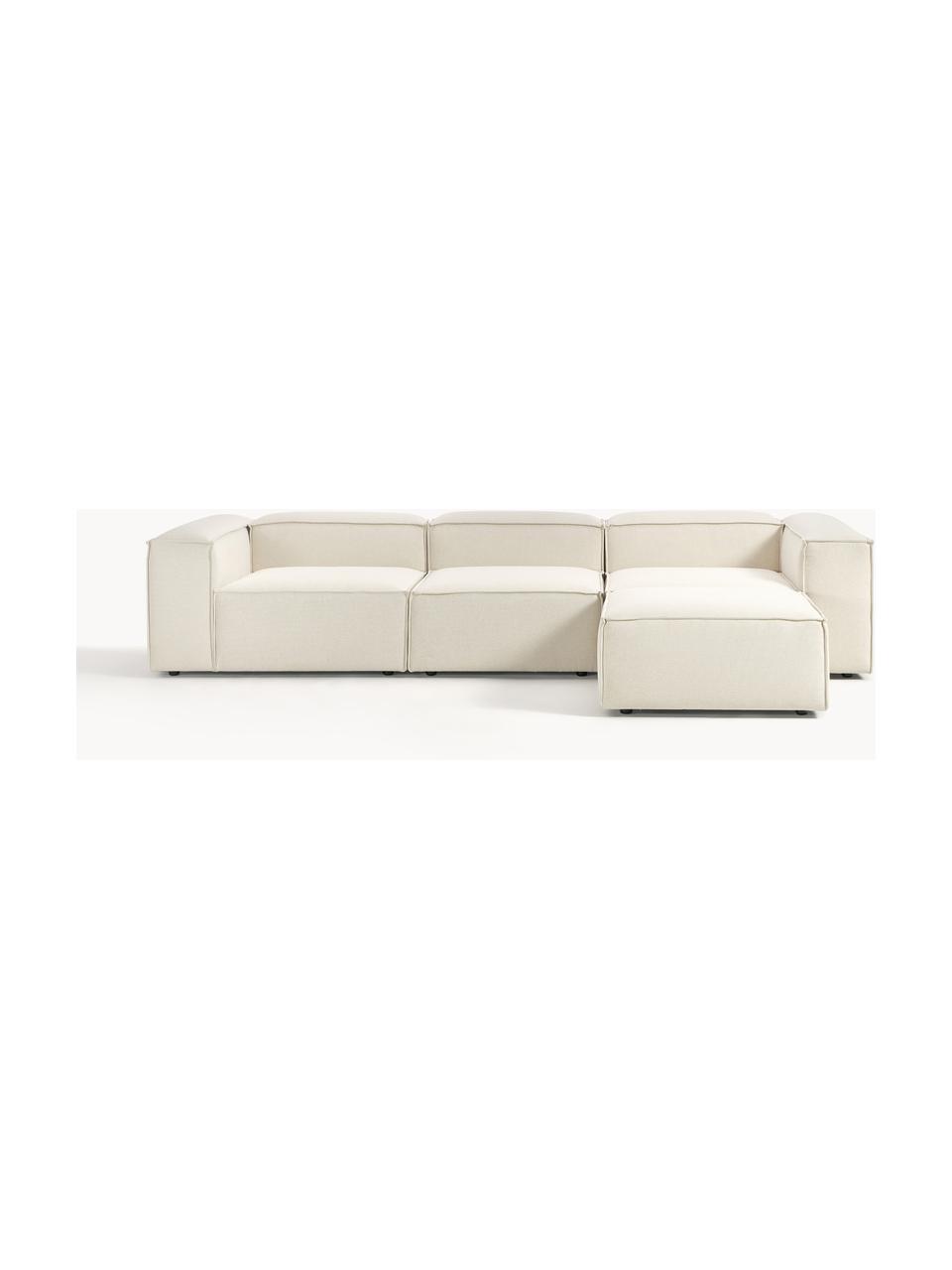 Modulares Sofa Lennon (4-Sitzer) mit Hocker, Bezug: 100 % Polyester Der strap, Gestell: Massives Kiefernholz, Spe, Webstoff Off White, B 327 x T 207 cm