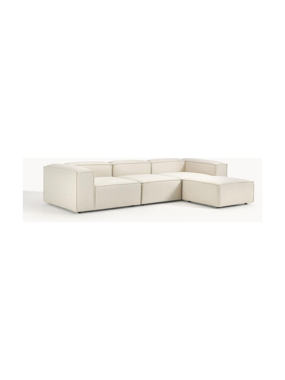 Modulares Sofa Lennon (4-Sitzer) mit Hocker (links/rechts), Bezug: 100 % Polyester Der strap, Gestell: Massives Kiefernholz, Spe, Füße: Kunststoff Dieses Produkt, Webstoff Off White, B 329 x T 207 cm