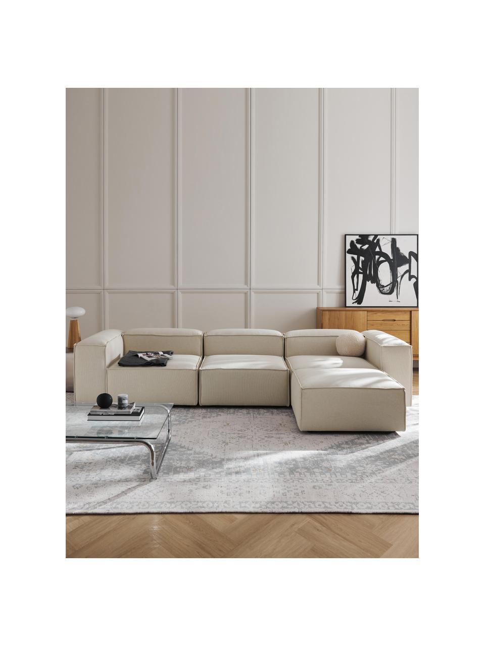 Divano componibile 4 posti con poggiapiedi Lennon, Rivestimento: 100% poliestere Con 115.0, Struttura: legno di pino massiccio, , Tessuto bianco latte, Larg. 327 x Prof. 207 cm