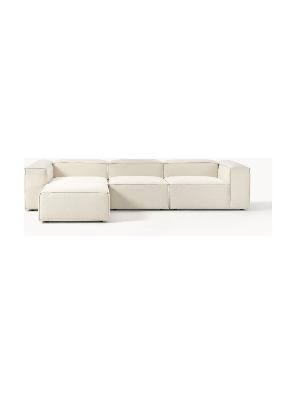 Modulares Sofa Lennon (4-Sitzer) mit Hocker (links/rechts), Bezug: 100 % Polyester Der strap, Gestell: Massives Kiefernholz, Spe, Füße: Kunststoff Dieses Produkt, Webstoff Off White, B 329 x T 207 cm