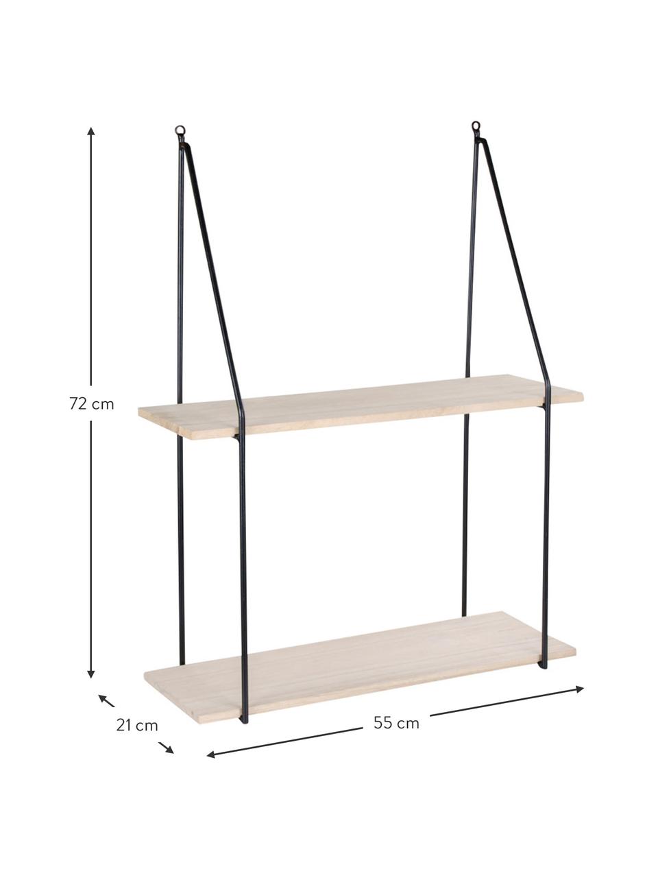 Mensola a muro in metallo e legno Haag, Struttura: acciaio rivestito, Ripiani: legno di paulownia, Nero, marrone, Larg. 55 x Alt. 72 cm