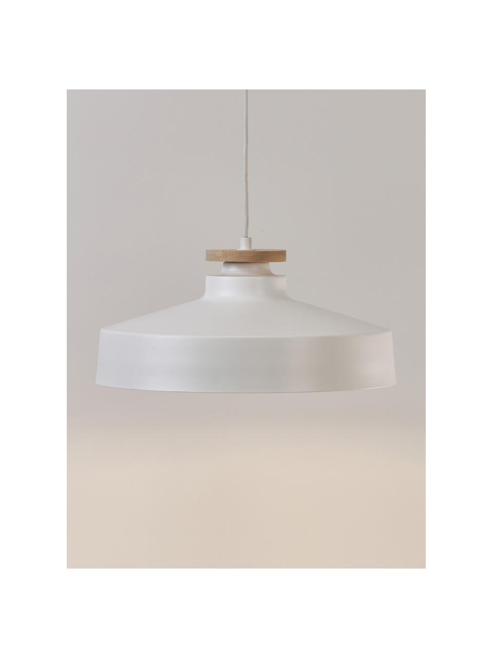 Scandi hanglamp Malm, Lampenkap: metaal, Decoratie: hout, Wit, Ø 40 x H 20 cm