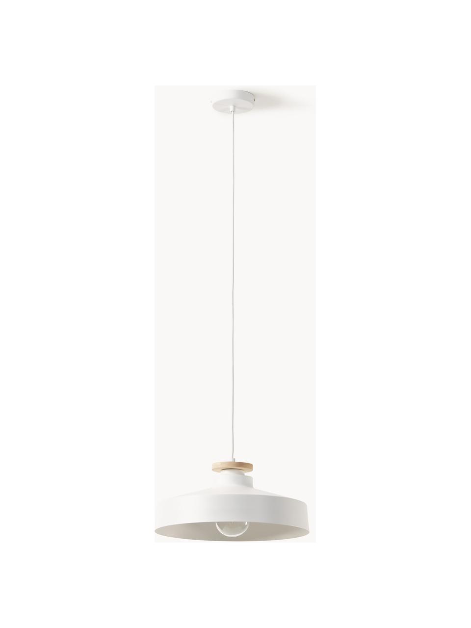 Scandi hanglamp Malm, Lampenkap: metaal, Decoratie: hout, Wit, Ø 40 x H 20 cm