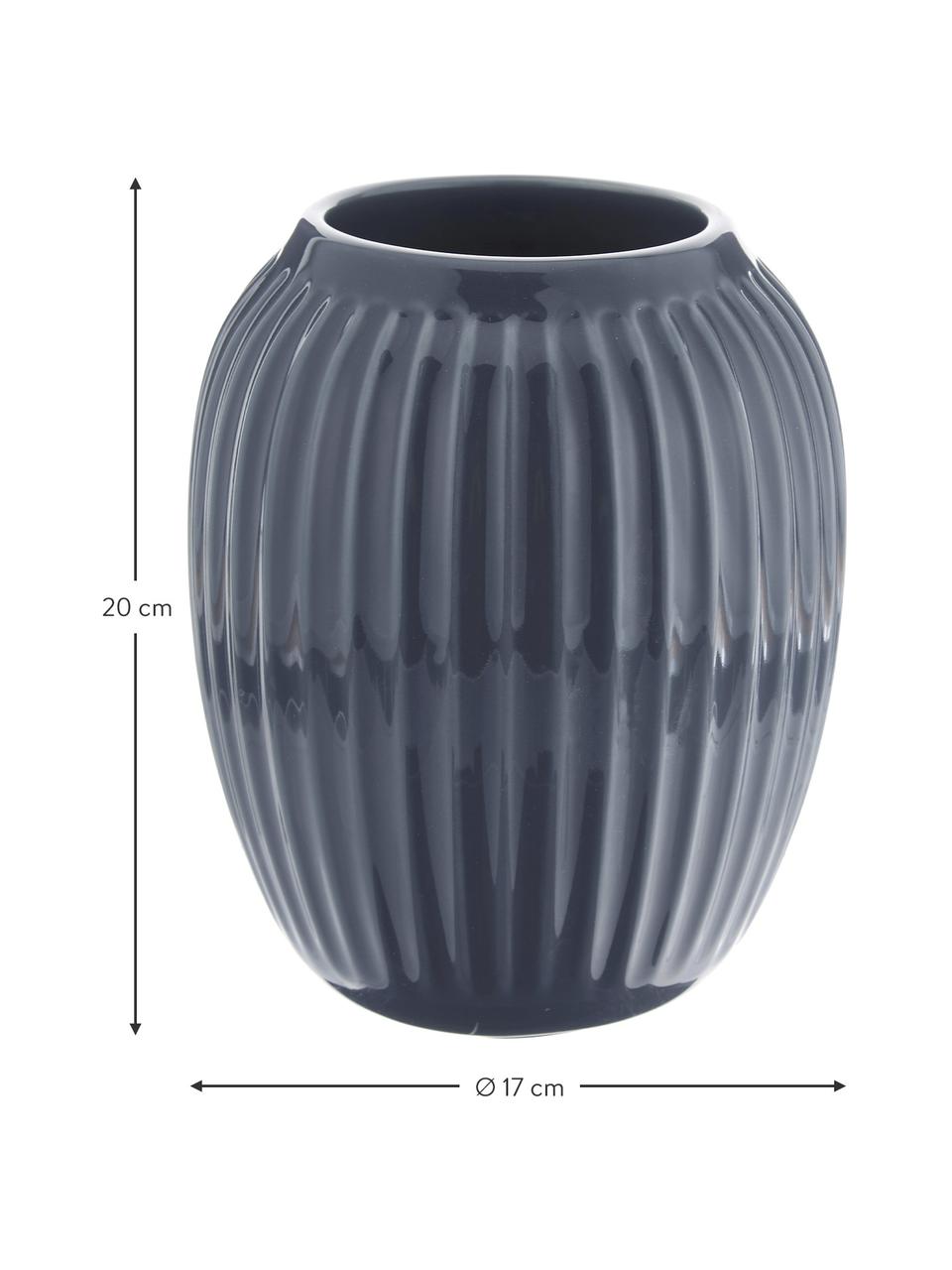 Jarrón artesanal de diseño Hammershøi, Porcelana, Gris antracita, Ø 17 x Al 20 cm