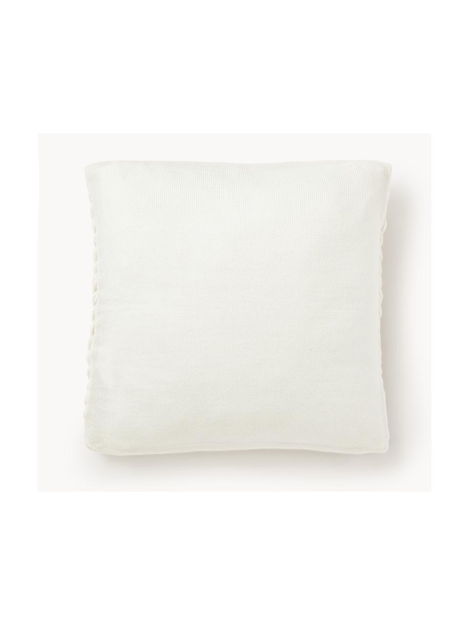 Copricuscino in maglia grossa fatta a mano Adyna, 100% acrilico, Bianco latte, Larg. 45 x Lung. 45 cm
