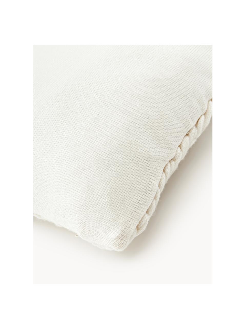 Copricuscino in maglia grossa fatta a mano Adyna, 100% acrilico, Bianco latte, Larg. 45 x Lung. 45 cm