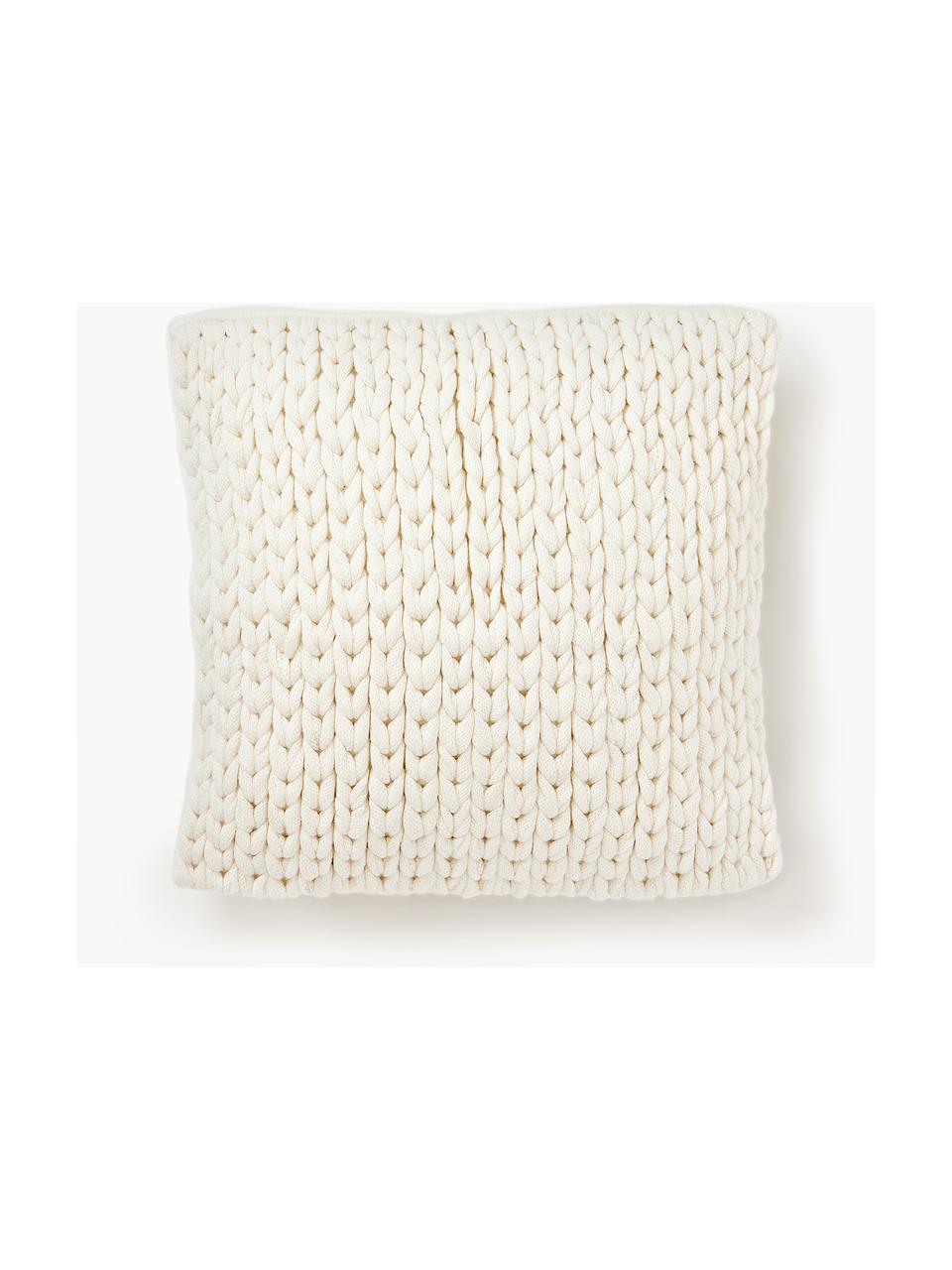 Housse de coussin 45x45 grosse maille Adyna, 100 % polyacrylique, Blanc cassé, larg. 45 x long. 45 cm