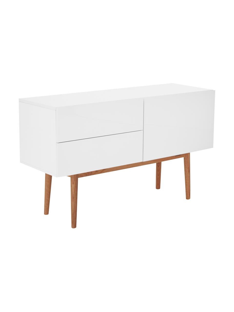 Credenza bianca lucida High on Wood, Piedini: legno di quercia massicci, Bianco, legno naturale, Larg. 120 x Alt. 72 cm