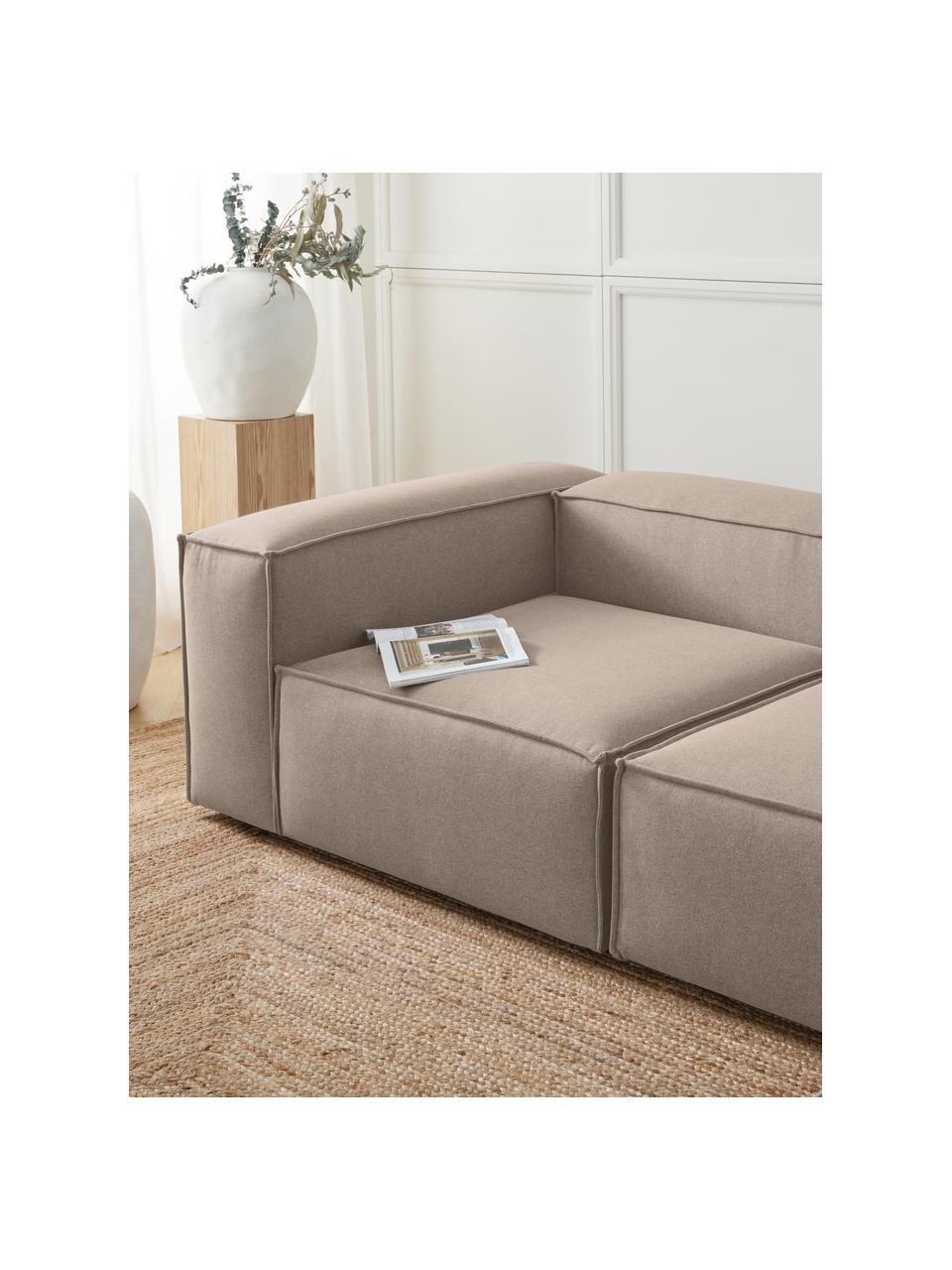 Hoekmodule Lennon, Bekleding: 100% polyester De slijtva, Frame: massief grenenhout, FSC-g, Poten: kunststof, Geweven stof taupe, B 119 x D 119 cm, hoekdeel links