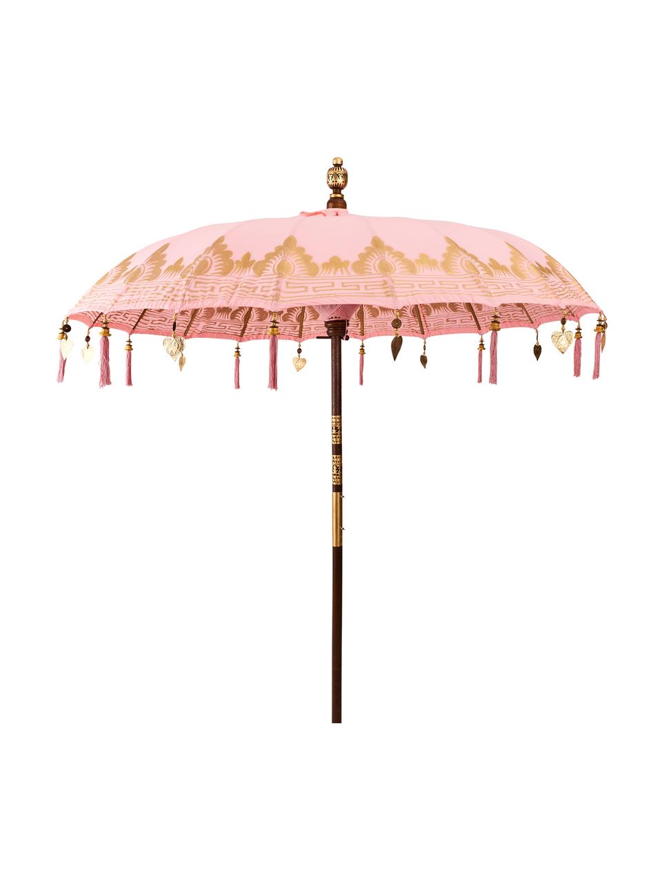 Parasol Oriental Lounge, Frame: fruithout met metalen det, Roze, goudkleurig, donkerbruin, Ø 180 x H 225 cm