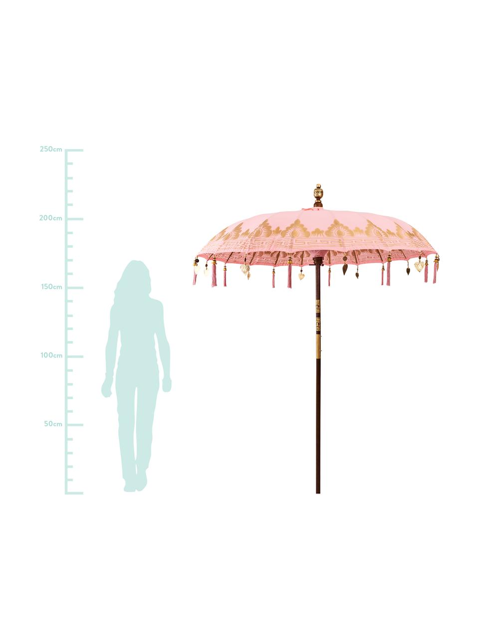 Parasol Oriental Lounge, Frame: fruithout met metalen det, Roze, goudkleurig, donkerbruin, Ø 180 x H 225 cm