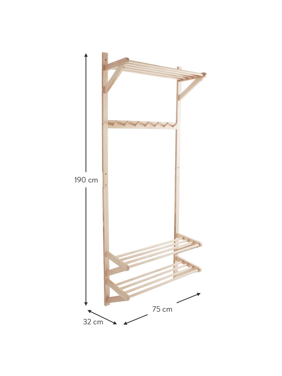 Nástěnný věšák z borovicového dřeva Cole, Borovicové dřevo, certifikace FSC, Béžová, Š 75 cm, H 32 cm