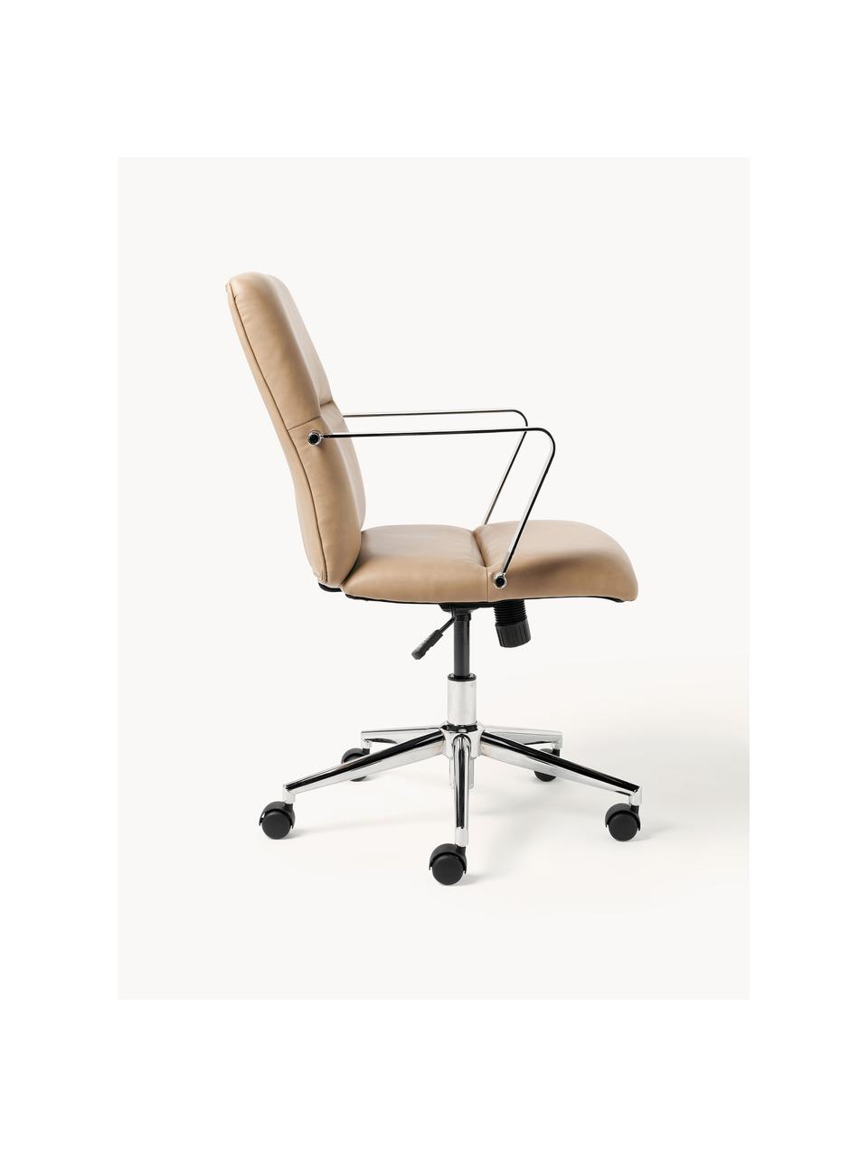 Krzesło biurowe ze sztucznej skóry Reto, Tapicerka: skóra ekologiczna (100% p, Stelaż: metal powlekany, Beżowa skóra ekologiczna, S 60 x G 68 cm