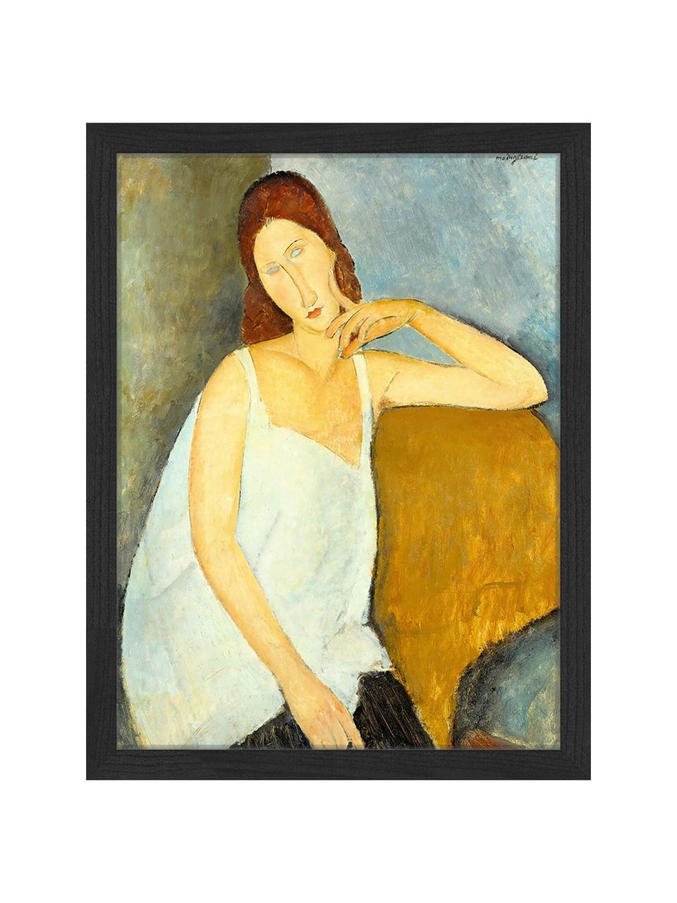 Ingelijste digitale print Jeanne Hebuterne, By Amedeo Modigliani, Afbeelding: digitale print op papier,, Lijst: gelakt hout, Multicolour, 33 x 43 cm
