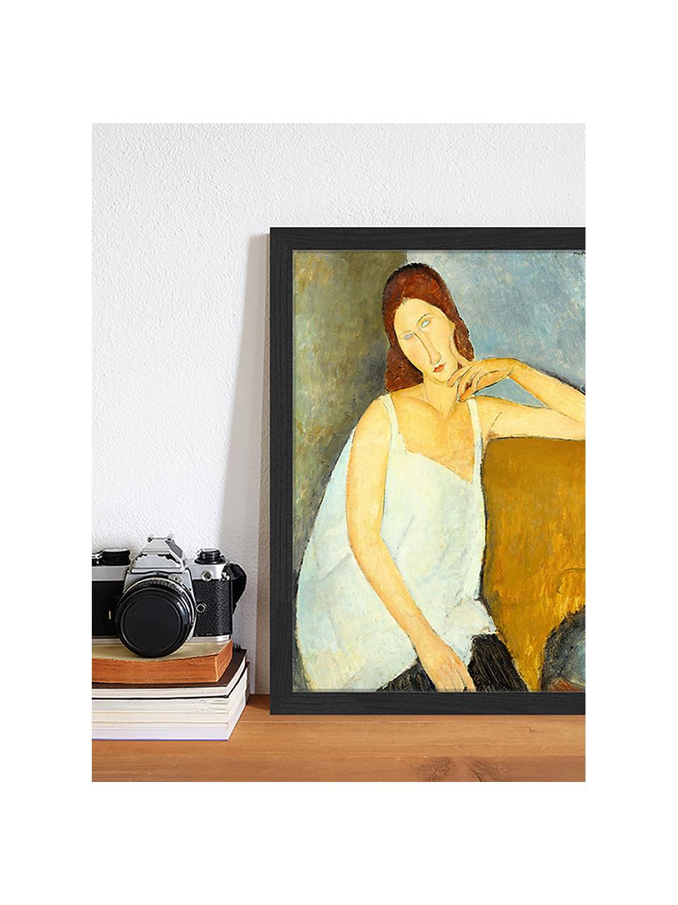 Ingelijste digitale print Lady Jeanne Hebuterne, By Amedeo Modigliani, Afbeelding: digitale print op papier,, Lijst: gelakt hout, Meerkleurig, B 33 x H 43 cm