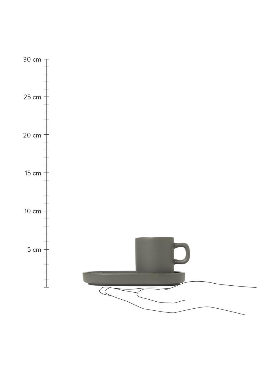 Espresso kopjes Pilar met schoteltjes in mat/glanzend donkergrijs, 2 stuks, Keramiek, Donkergrijs, Ø 5 x H 6 cm, 50 ml