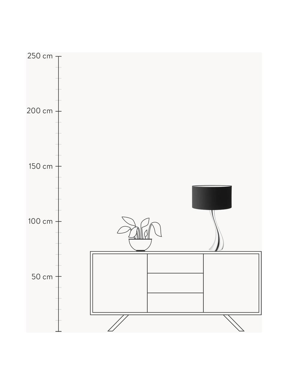 Grote tafellamp Cobra van edelstaal, Lampenkap: katoen, Zilverkleurig, zwart, Ø 35 x H 61 cm