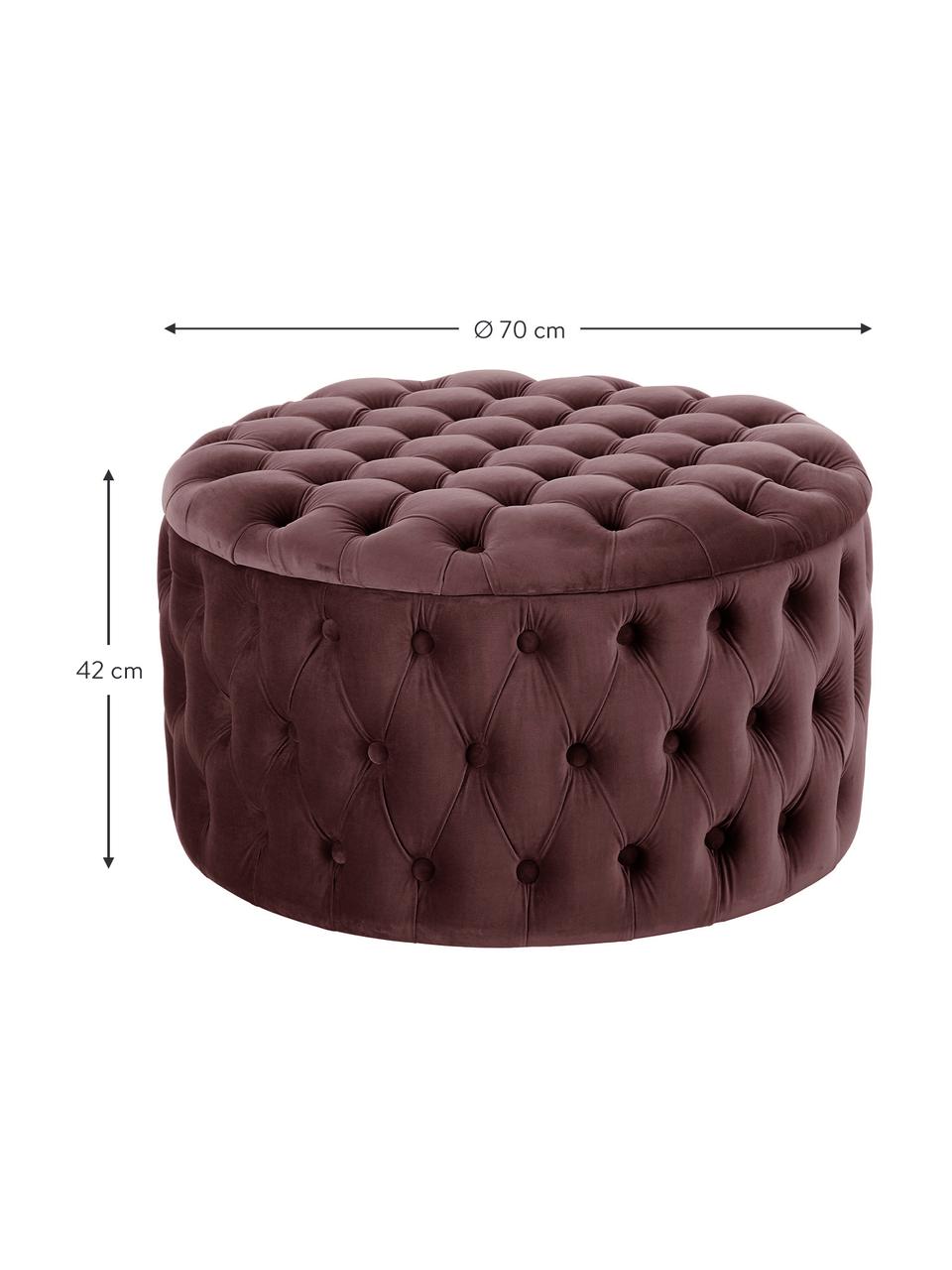 Pouf coffre XL en velours brun rouillé Chiara, Brun, Ø 70 x haut. 42 cm