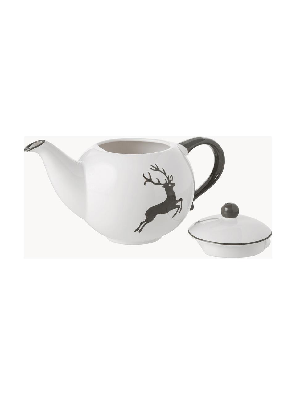 Handgefertigte Teekanne Grauer Hirsch, 500 ml, Keramik, Weiß, Grau, 1.5 L