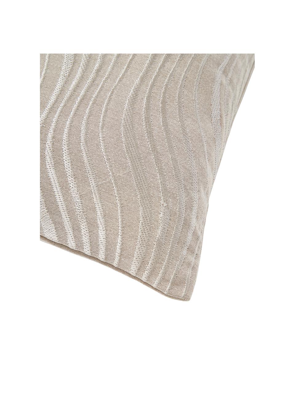 Housse de coussin satin de coton motif de vagues brodées beige Nico, 100 % satin de coton, Beige, Larg. 45 cm, long. 45 cm