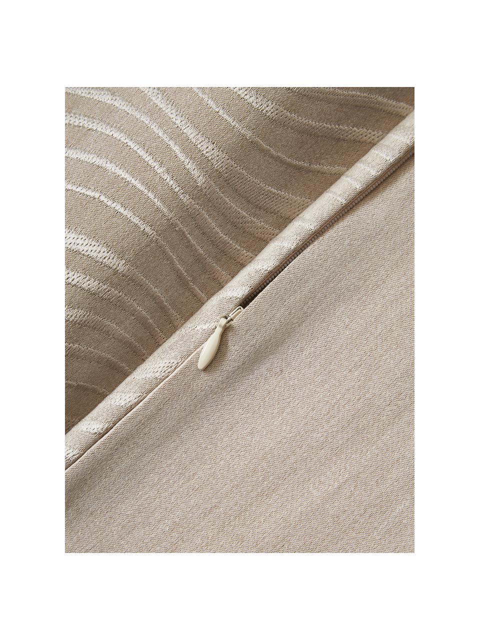 Baumwollsatin-Kissenhülle Nico mit besticktem Wellen-Muster in Beige, 100% Baumwollsatin, Taupe, B 45 cm, L 45 cm