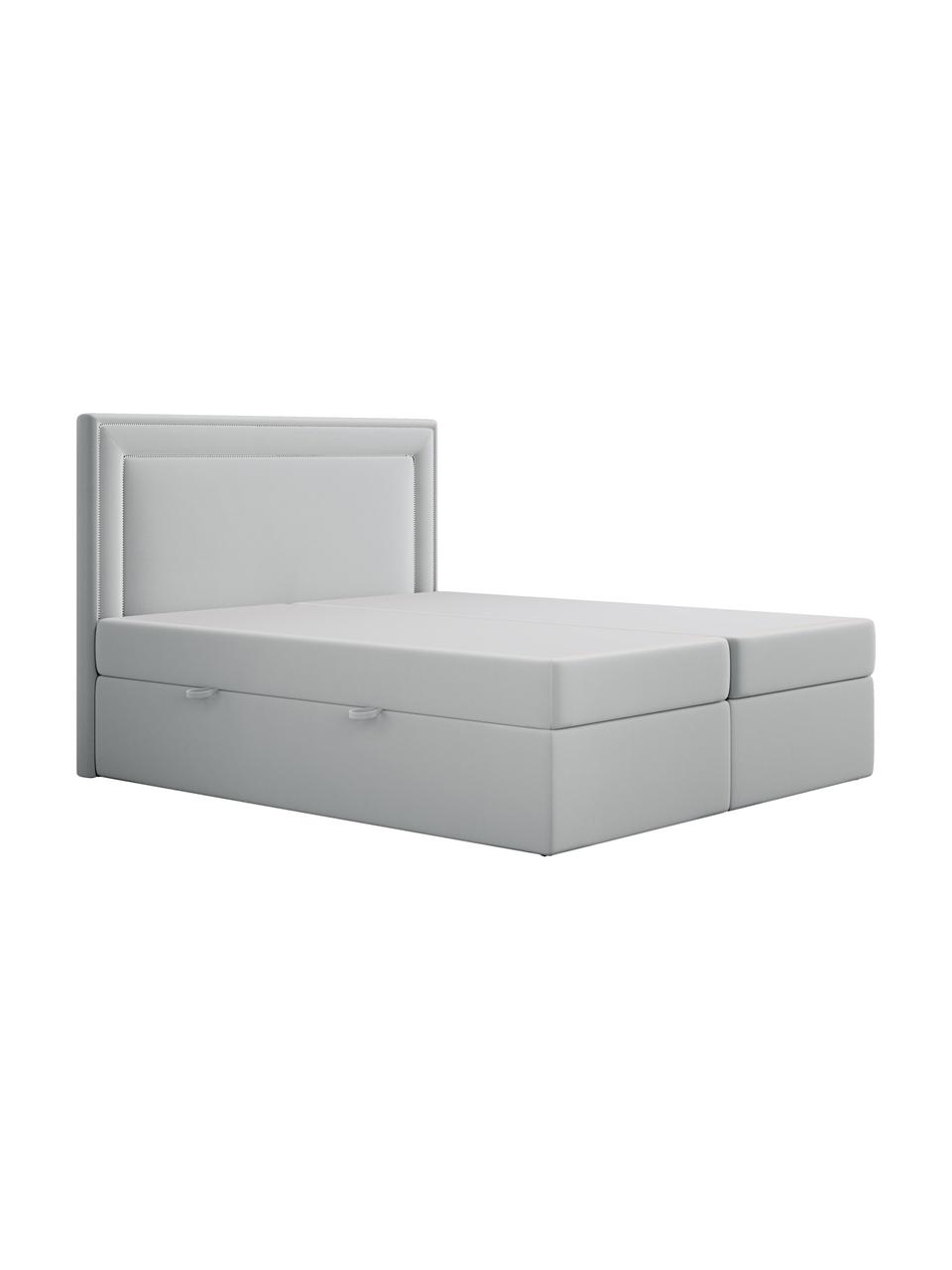 Sametová boxspring postel s úložným prostorem Annecy, Světle šedá, 140 x 200 cm, stupeň tvrdosti H2