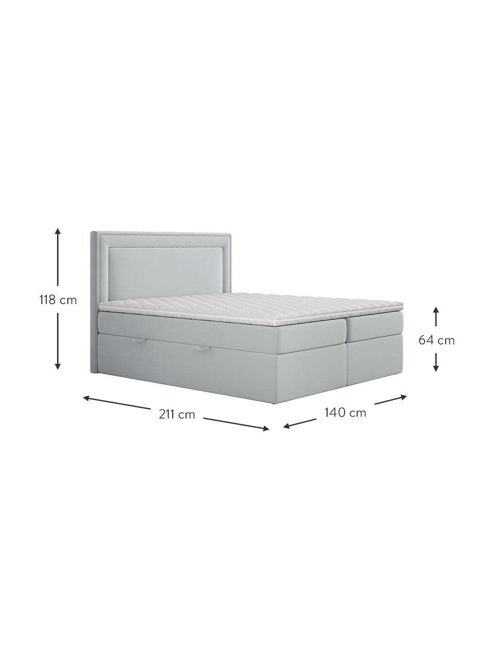 Sametová boxspring postel s úložným prostorem Annecy, Světle šedá, 140 x 200 cm, stupeň tvrdosti H2