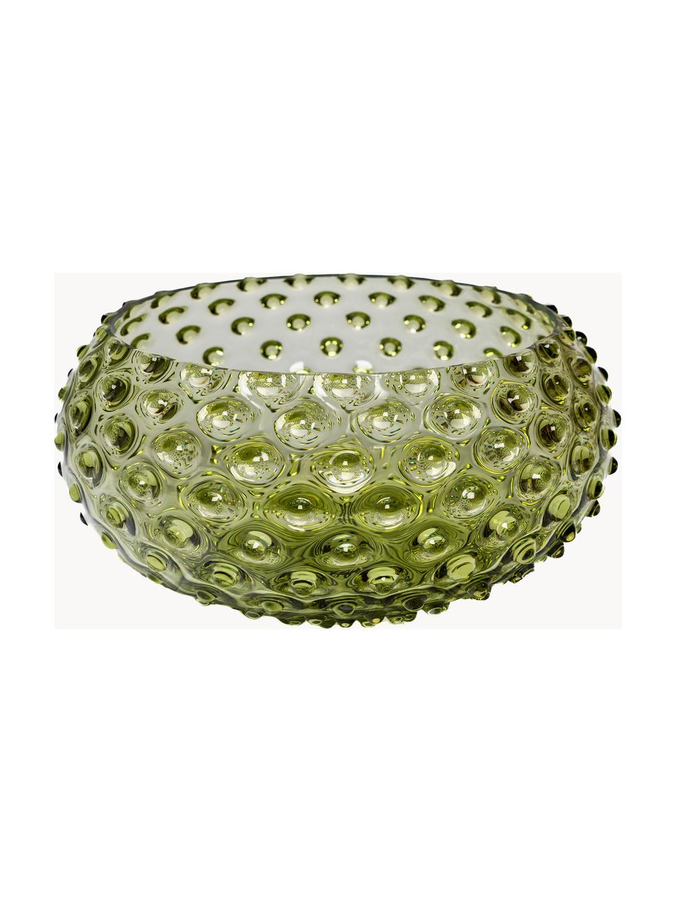 Misa ze szkła dmuchanego Hobnail, Szkło dmuchane, Oliwkowy zielony, transparentny, Ø 23 x W 9 cm