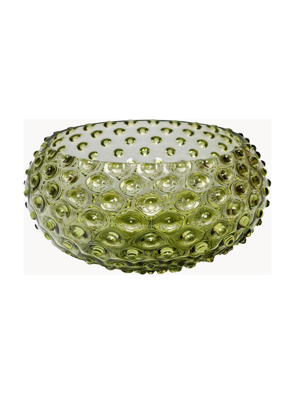 Mundgeblasene Salatschüssel Hobnail Tapas mit Relief, Glas, Olivgrün, Ø 23 x H 10 cm