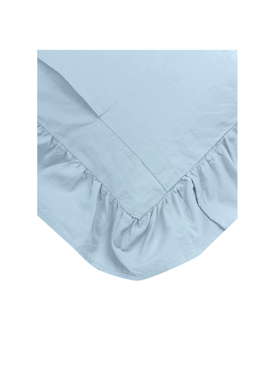 Poszewka na poduszkę z perkalu z efektem sprania i falbanką Florence, 2 szt., Jasny niebieski, S 40 x D 80 cm