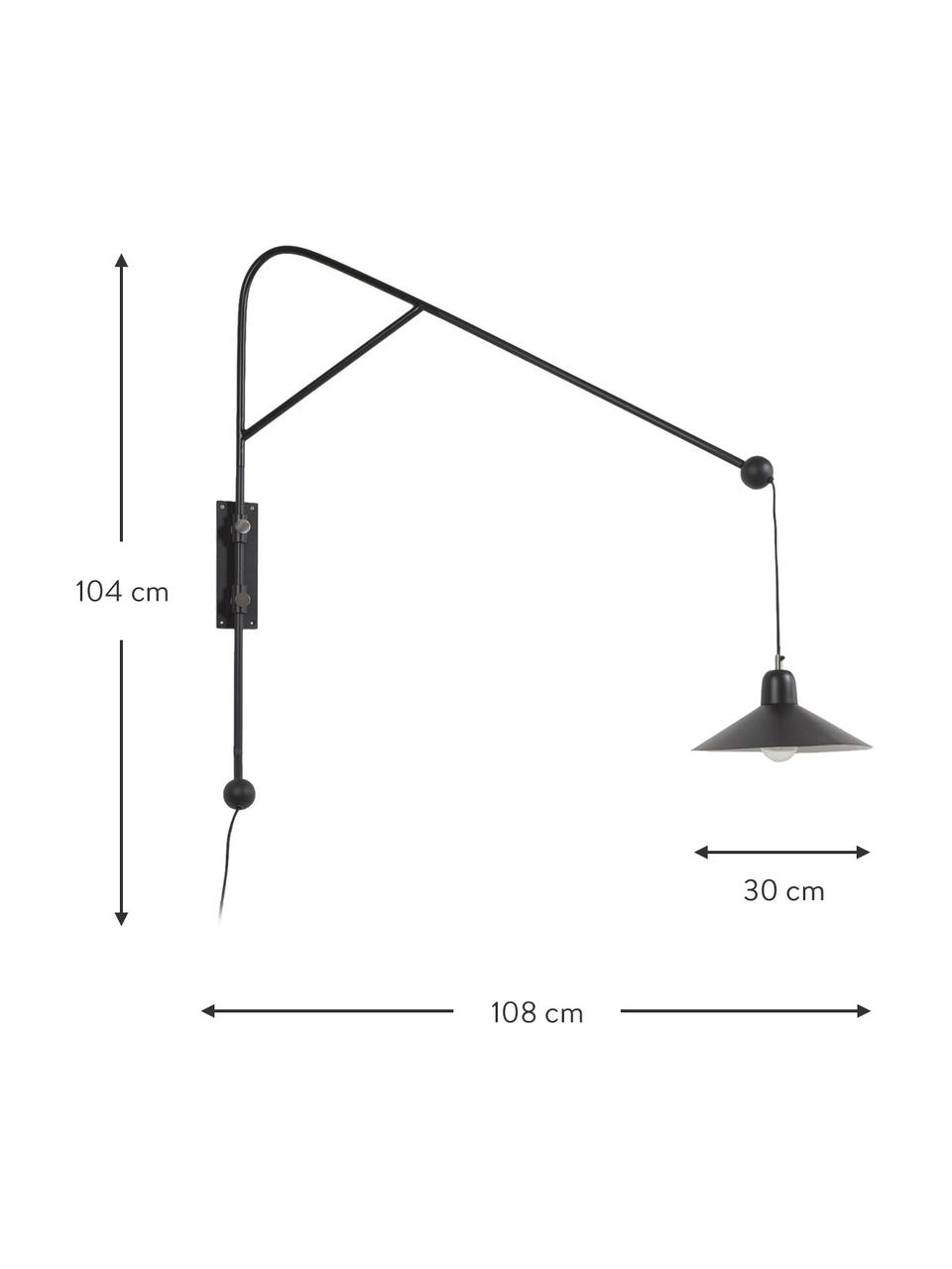 Große verstellbare Wandleuchte Eleazar mit Stecker, Schwarz, B 30 x T 108 cm