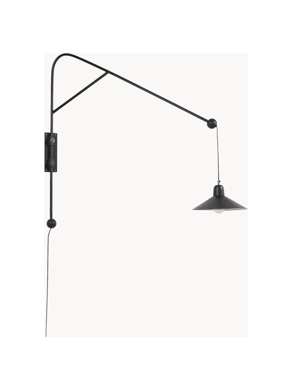 Grote verstelbare wandlamp Eleazar met stekker, Lamp: gepoedercoat metaal, Zwart, B 30 x H 108 cm