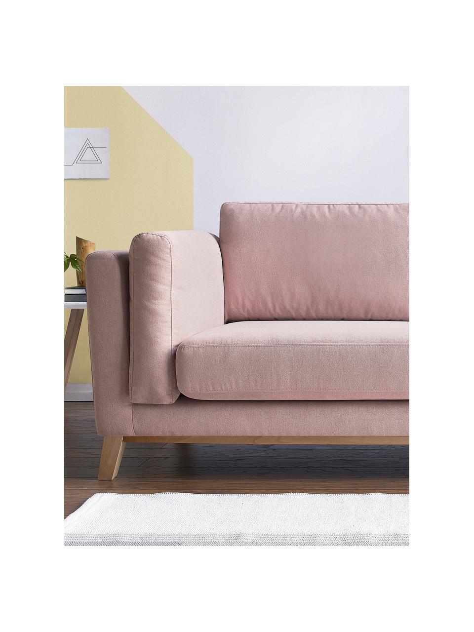 Divano 3 posti in tessuto rosa chiaro Seattle, Rivestimento: 100% poliestere, Struttura: legno, truciolato, Piedini: legno, Rosa chiaro, Larg. 218 x Prof. 86 cm