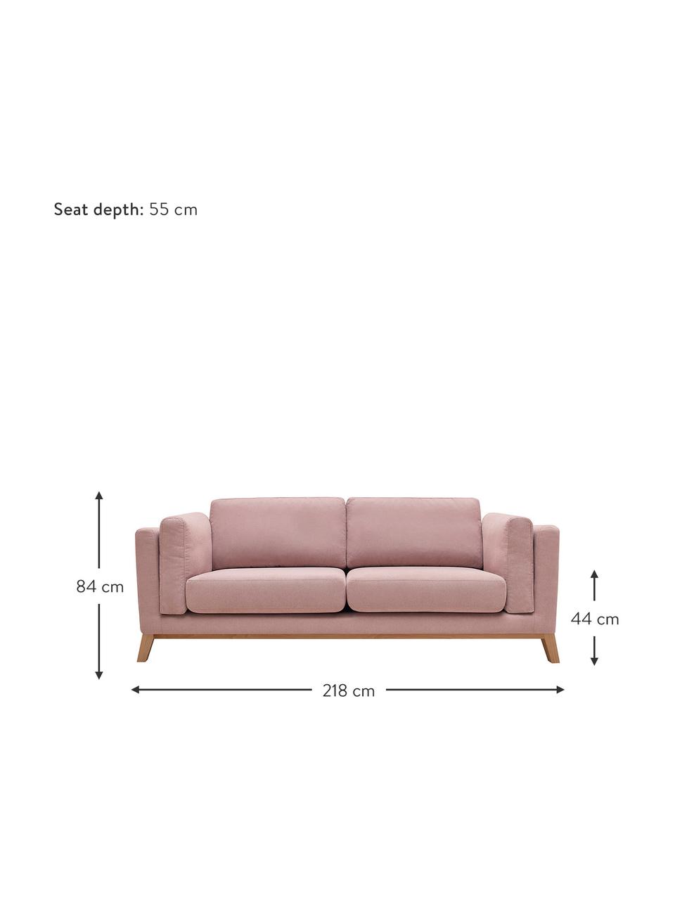 Divano 3 posti in tessuto rosa chiaro Seattle, Rivestimento: 100% poliestere, Struttura: legno, truciolato, Piedini: legno, Rosa chiaro, Larg. 218 x Prof. 86 cm