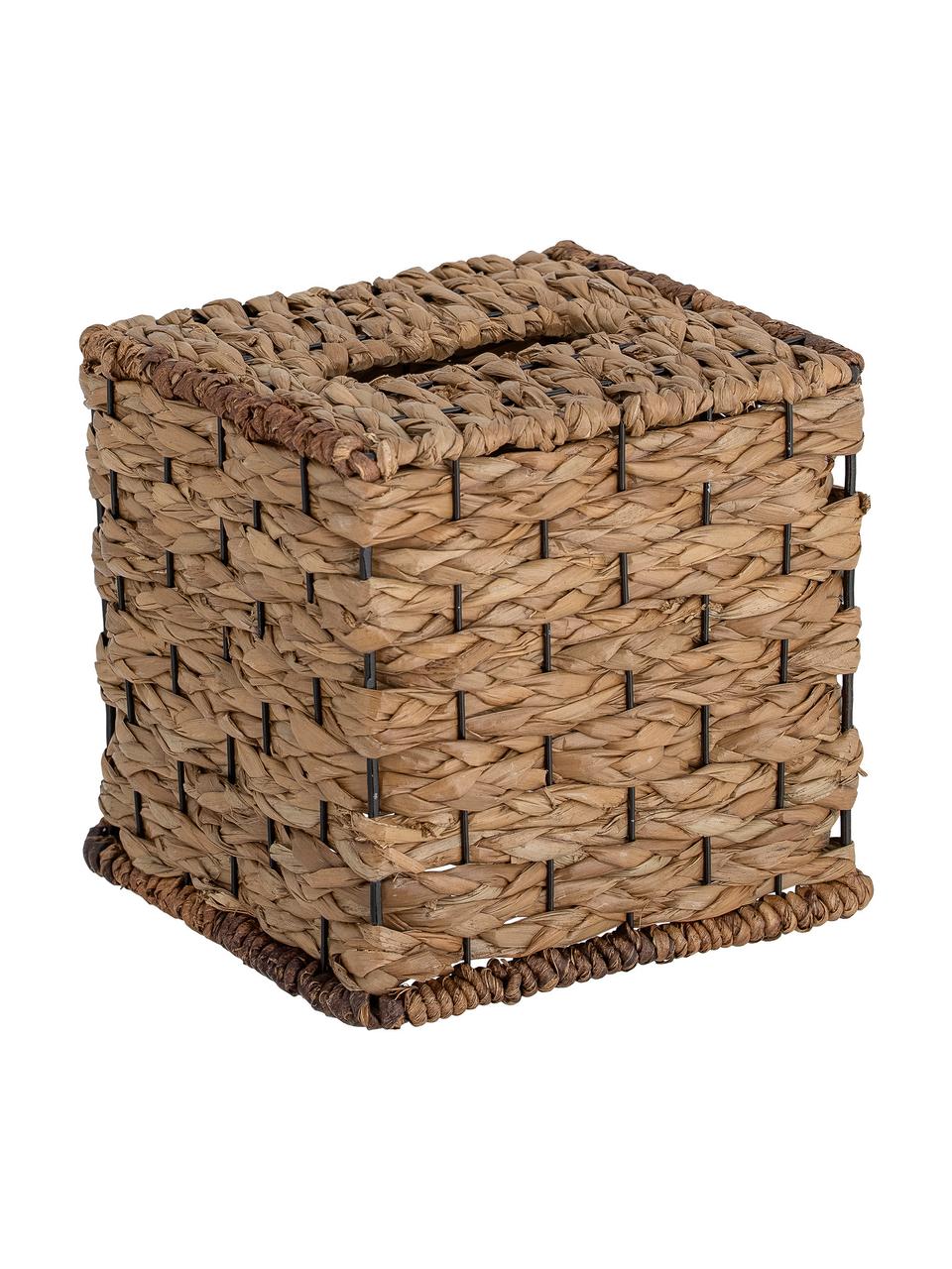 Ręcznie wykonane pudełko na chusteczki z trawy morskiej Sania, Trawa morska, Jasny brązowy, czarny, S 16 x W 16 cm
