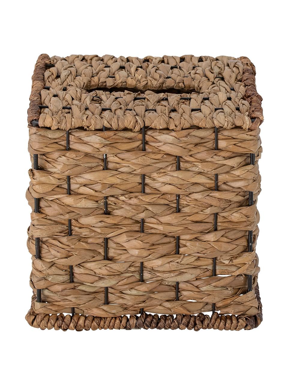 Ręcznie wykonane pudełko na chusteczki z trawy morskiej Sania, Trawa morska, Jasny brązowy, czarny, S 16 x W 16 cm