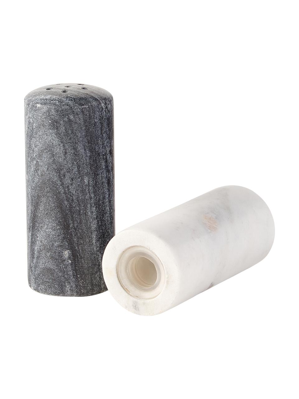Salière et poivrière en marbre Agata, 2 élém., Marbre, Blanc, noir, marbré, Ø 5 x haut. 10 cm