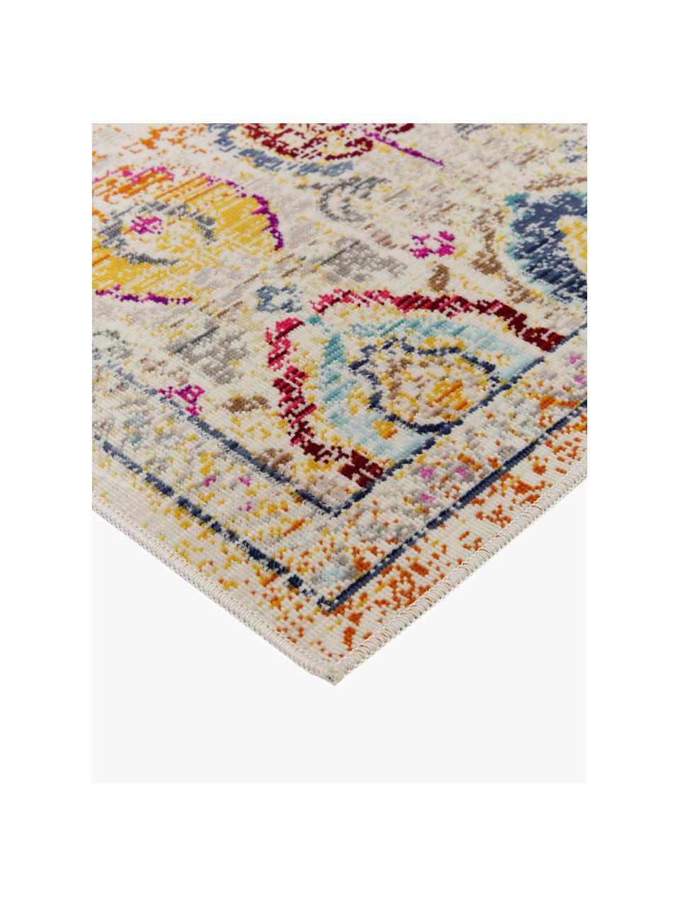 Niederflor-Läufer Kashan mit bunten Ornamenten, Flor: 100 % Polypropylen, Hellbeige, Bunt, B 71 x L 230 cm