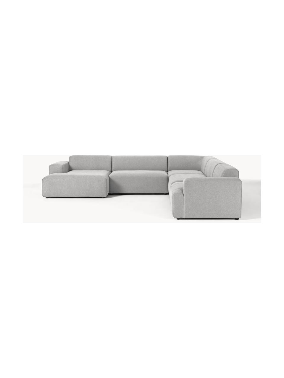 Divano ampio Melva, Rivestimento: 100% poliestere Con 115.0, Struttura: legno massiccio di pino e, Piedini: plastica Questo prodotto , Tessuto grigio chiaro, Larg. 339 x Prof. 339 cm, chaise-longue a destra