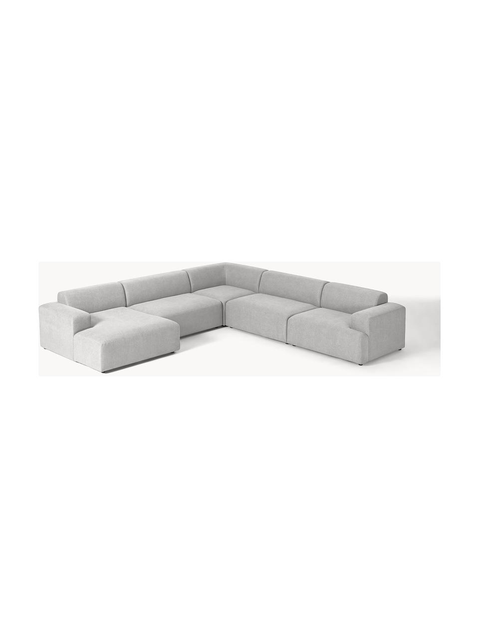 Divano ampio Melva, Rivestimento: 100% poliestere Con 115.0, Struttura: legno massiccio di pino e, Piedini: plastica Questo prodotto , Tessuto grigio chiaro, Larg. 339 x Prof. 339 cm, chaise-longue a destra