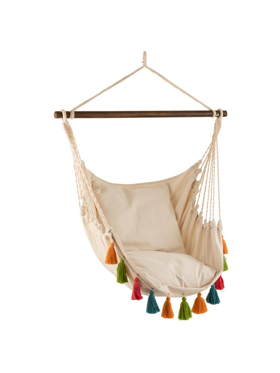 Hangstoel Quast met gekleurde franjes, Stang: hout, Crèmekleurig, multicolour, 128 x 160 cm