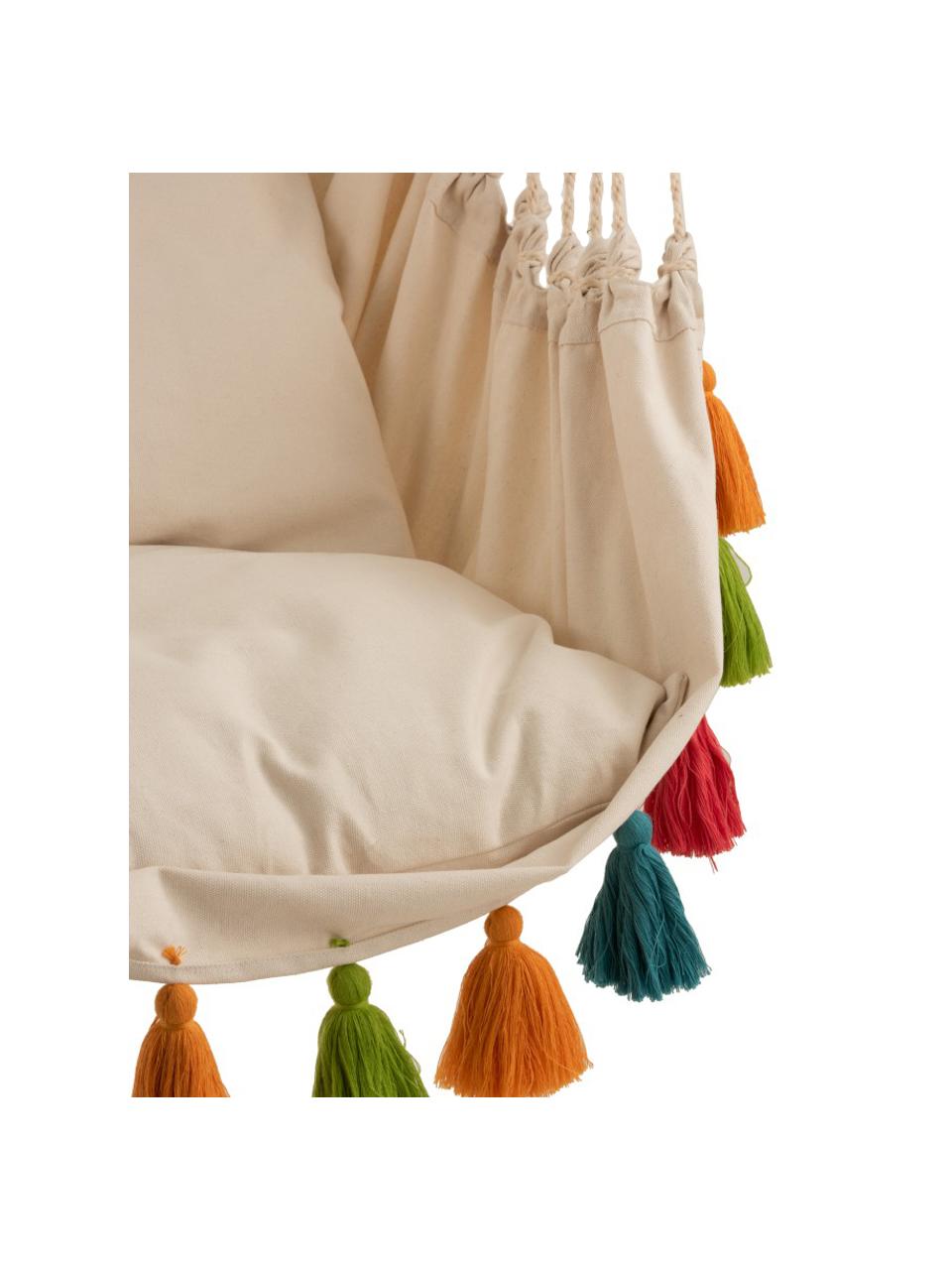 Hangstoel Quast met gekleurde franjes, Stang: hout, Crèmekleurig, multicolour, B 128 cm x H 160 cm