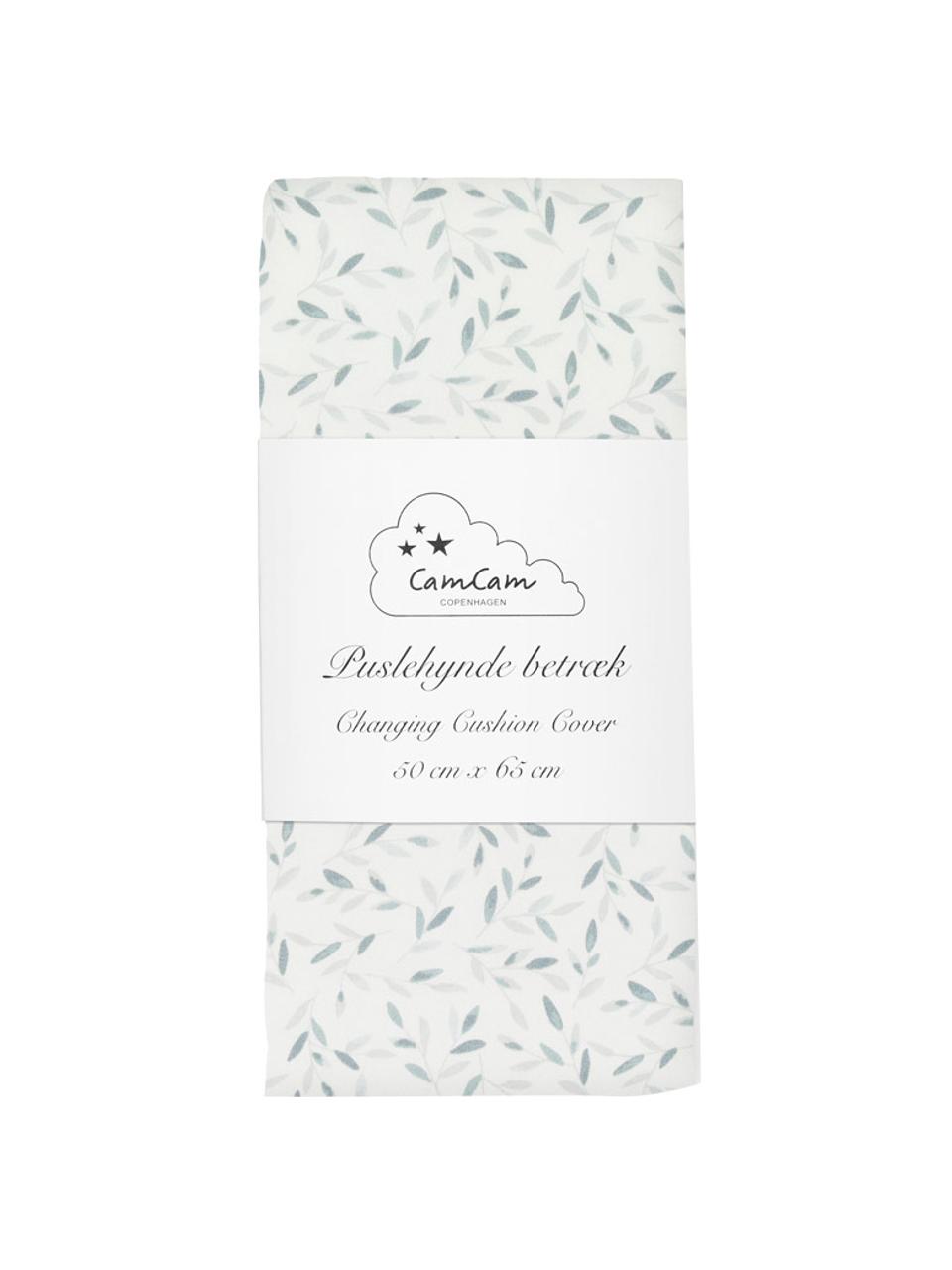 Funda cambiador de algodón ecológico Green Leaves, 100% algodón ecológico con certificado OCS, Blanco y verde estampado, An 50 x L 65 cm
