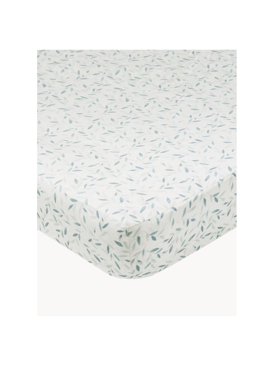 Housse de matelas à langer en coton bio Green Leaves, 100 % coton bio, certifié OCS, Blanc, vert menthe, larg. 50 x long. 65 cm