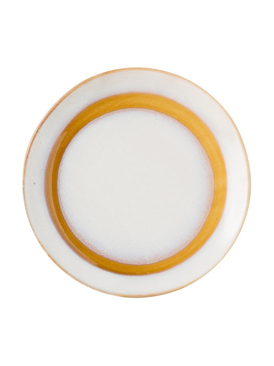 Assiette à gâteau faite à la main style rétro 70's, 2 pièces, Grès cérame, Blanc, orange, Ø 18 cm