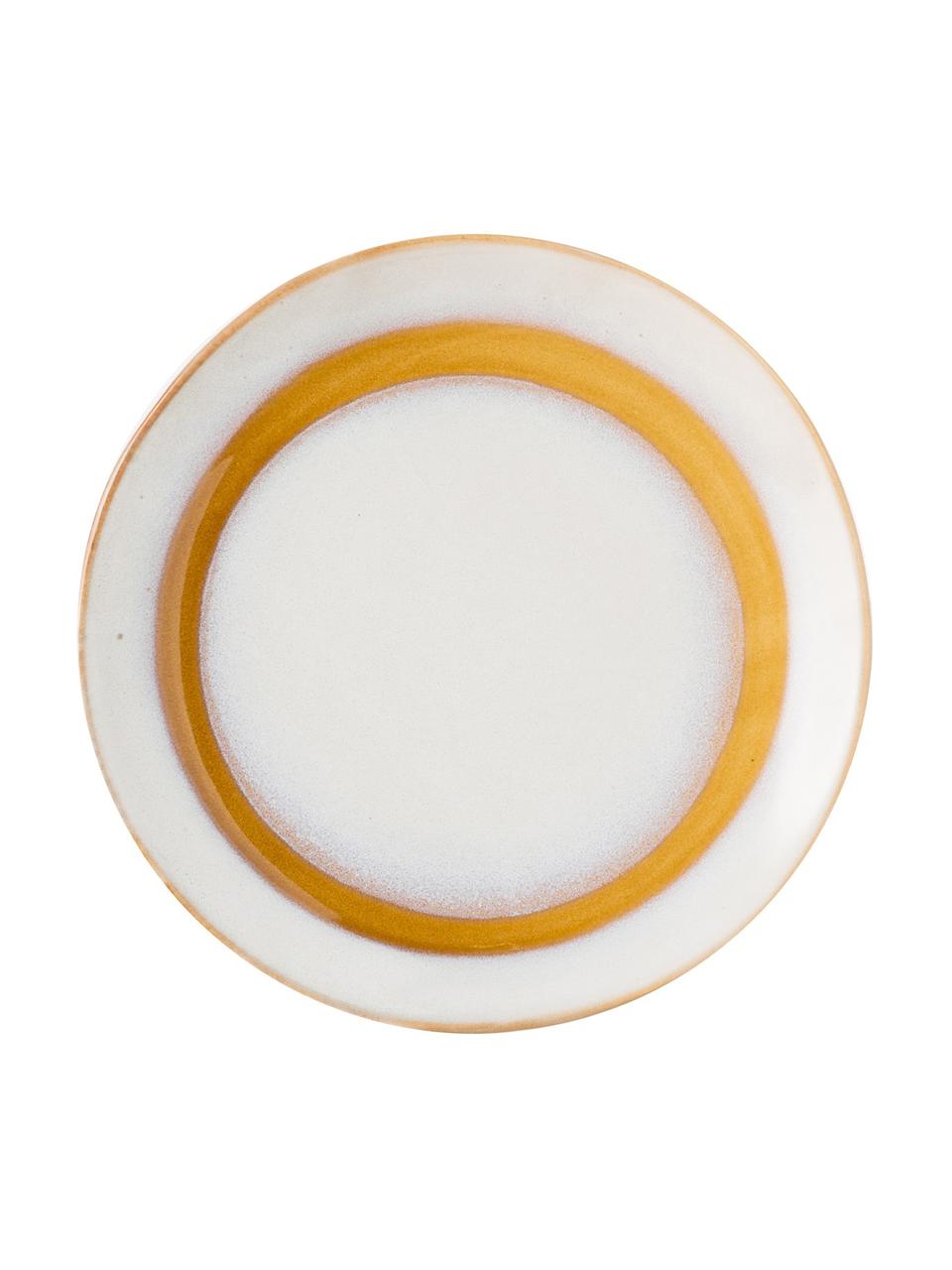 Ručne vyrobený tanier v retro štýle 70's, 2 ks, Kamenina, Biela, oranžová, Ø 18 cm