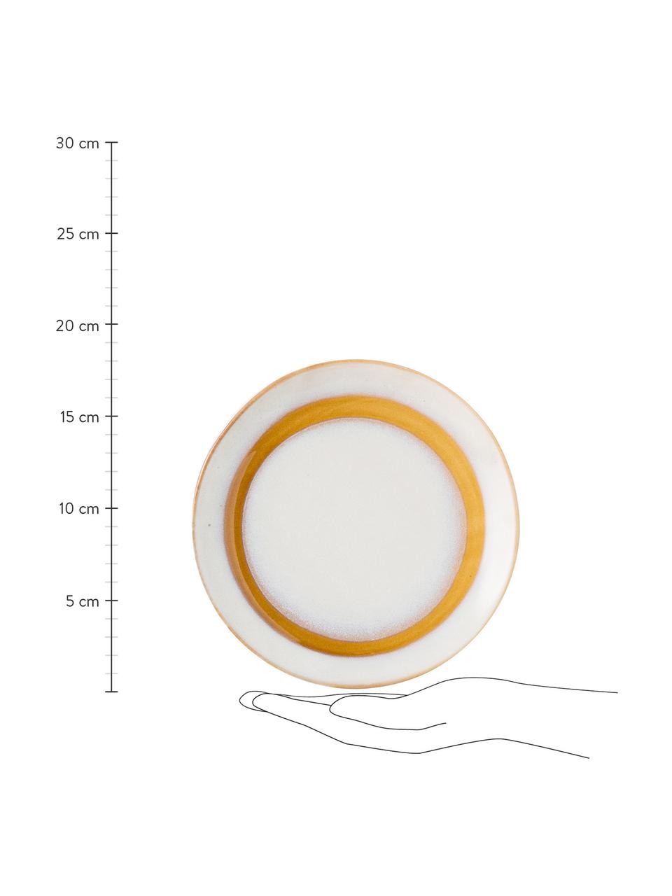 Assiette à gâteau faite à la main style rétro 70's, 2 pièces, Grès cérame, Blanc, orange, Ø 18 cm