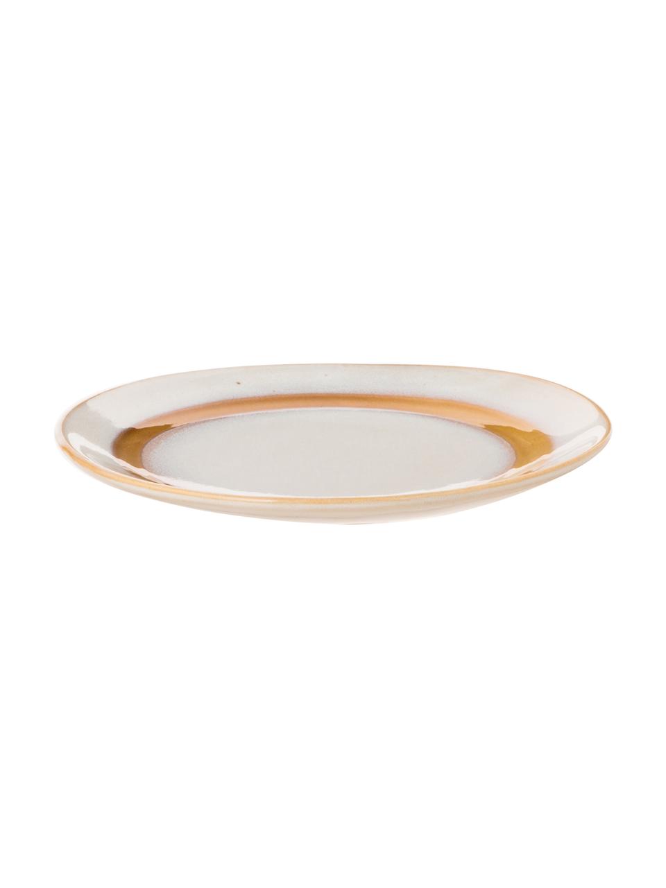 Ručne vyrobený tanier v retro štýle 70's, 2 ks, Kamenina, Biela, oranžová, Ø 18 cm