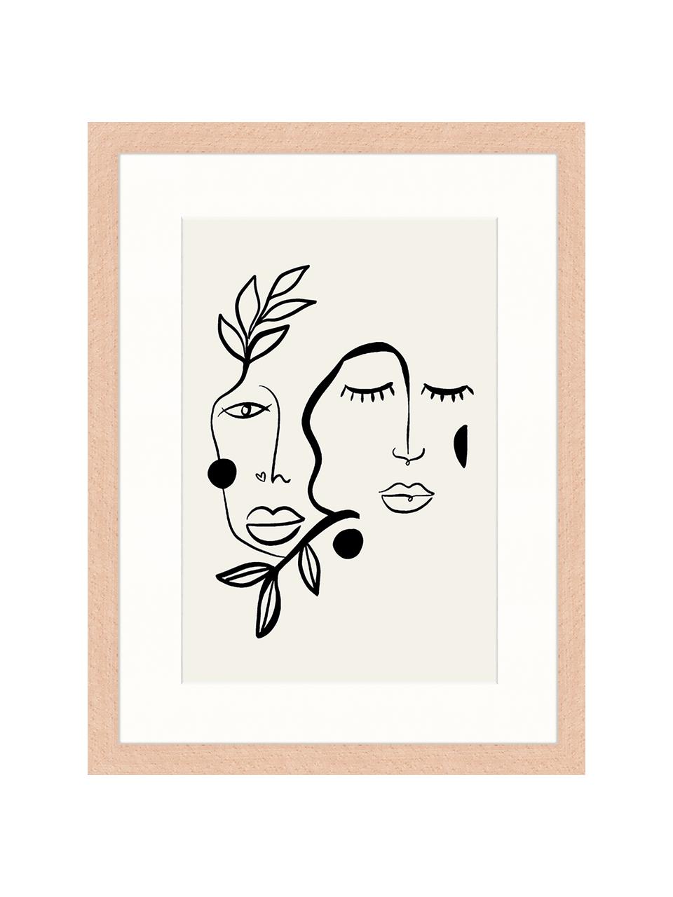 Ingelijste digitale print Love And Flourish, Afbeelding: digitale print op papier,, Lijst: gelakt hout, Lichtgrijs, zwart, B 33 cm x H 43 cm