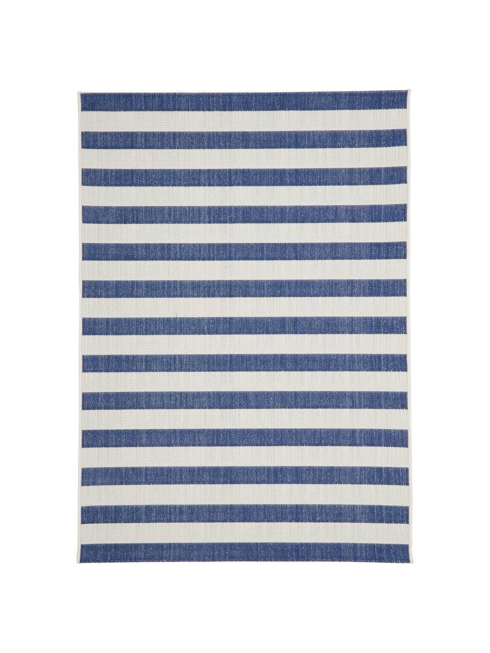 Gestreept in- & outdoor vloerkleed Axa in blauw/crèmewit, 86% polypropyleen, 14% polyester, Crèmewit, blauw, B 200 x L 290 cm (maat L)